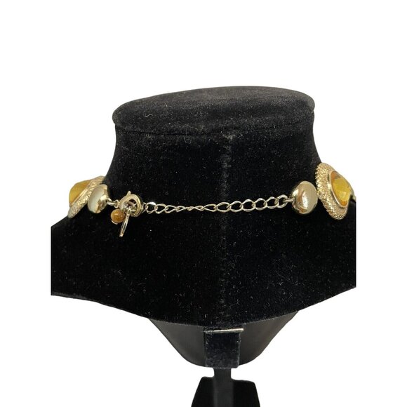 Gold-Tone Statement Necklace With Amber 19" Smoky Quartz Colored Stones Adjustab - Picture 2 of 5